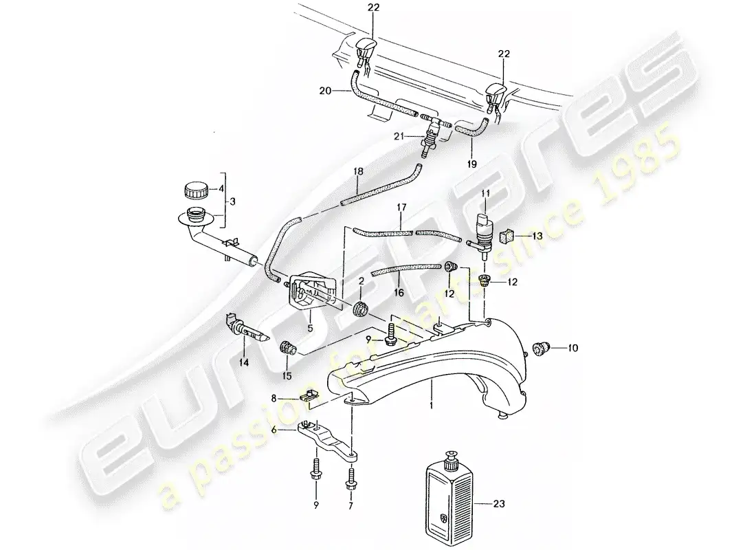 porsche 1998 (996) windshield washer unit parts diagram