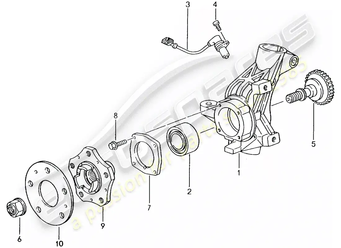 porsche 2004 (996 gt3) wheel carrier - wheel hub parts diagram