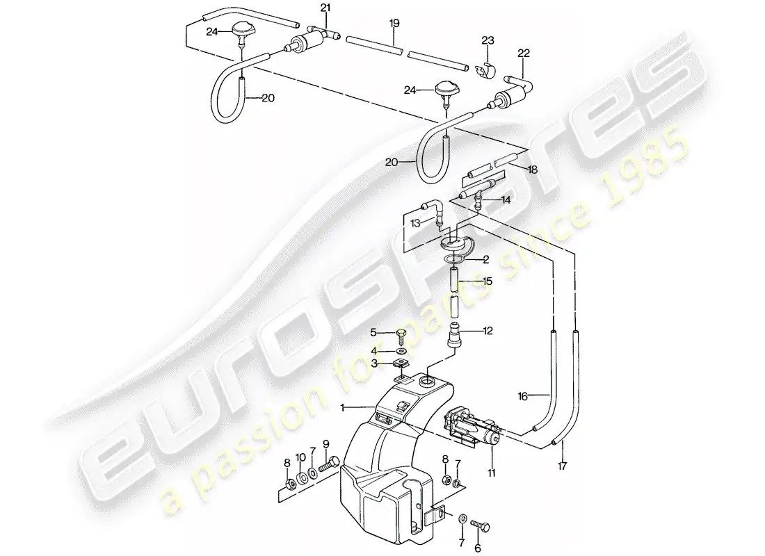 porsche 1982 (944) windshield washer unit parts diagram