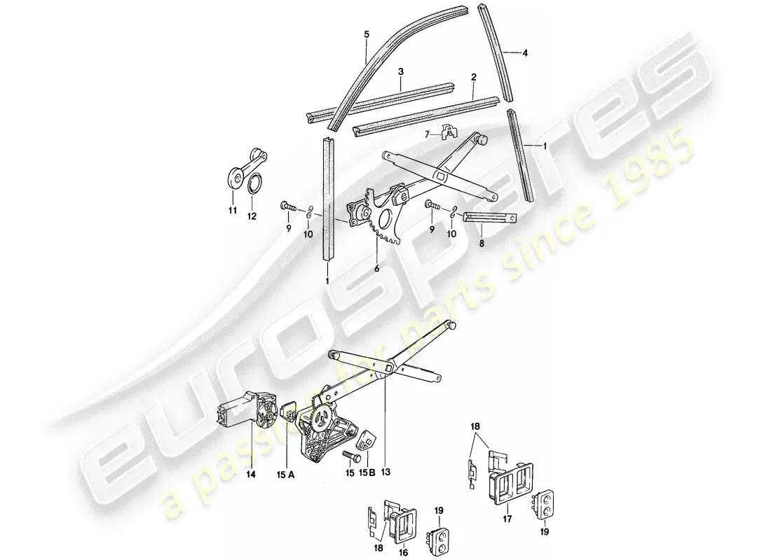porsche 1983 (944) installation parts - door window - window regulator parts diagram