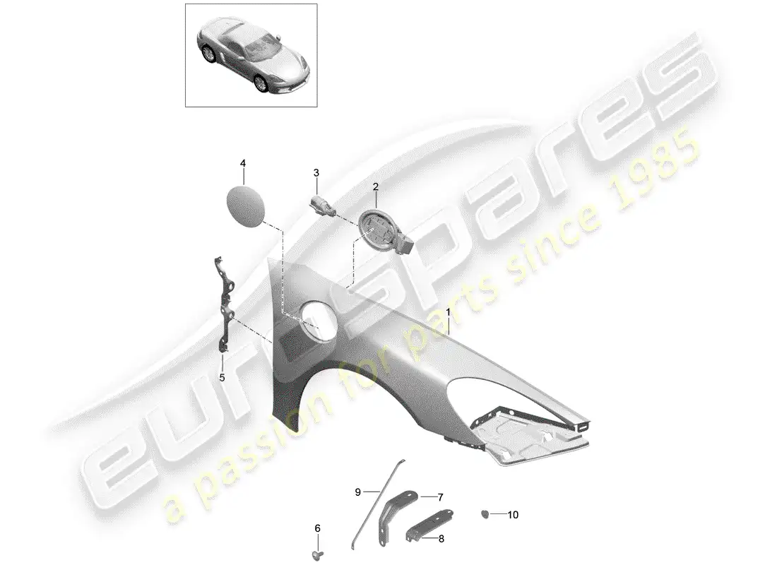 porsche 2019 (718 boxster) fender parts diagram