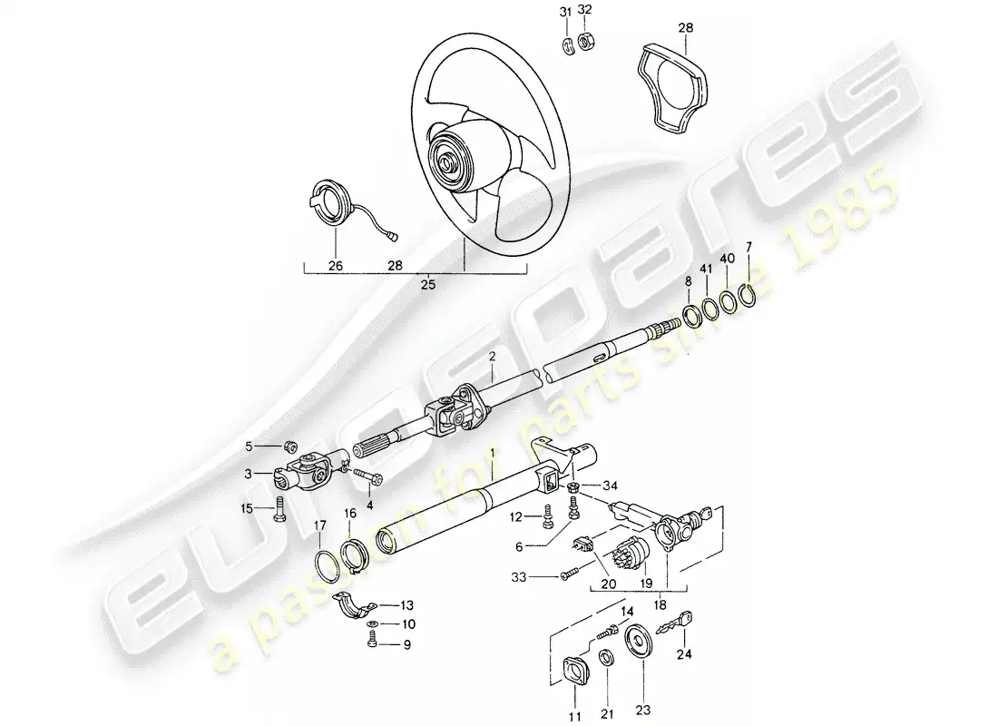 porsche 1995 (993) steering protective pipe - intermediate steering shaft - steering wheels parts diagram