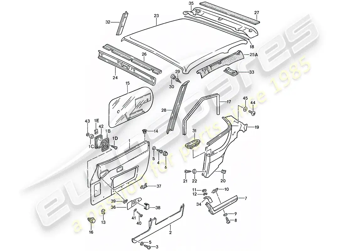 porsche 1991 (944) door panel - roof trim panel parts diagram