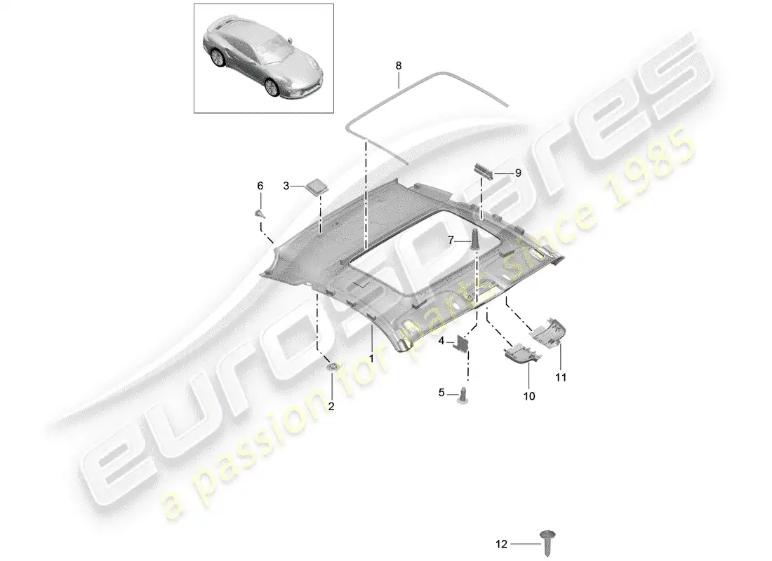 porsche 2017 (991-2 turbo) roof trim panel part diagram