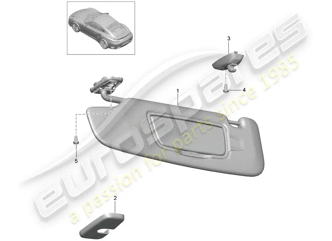 porsche 2014 (991-1 turbo) sun vizors parts diagram
