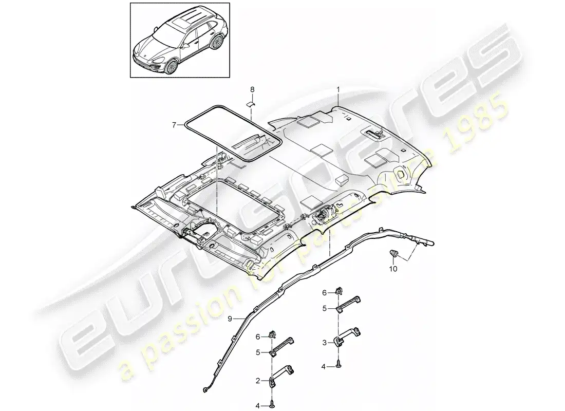 porsche 2012 (cayenne e2 92a) roof trim panel parts diagram
