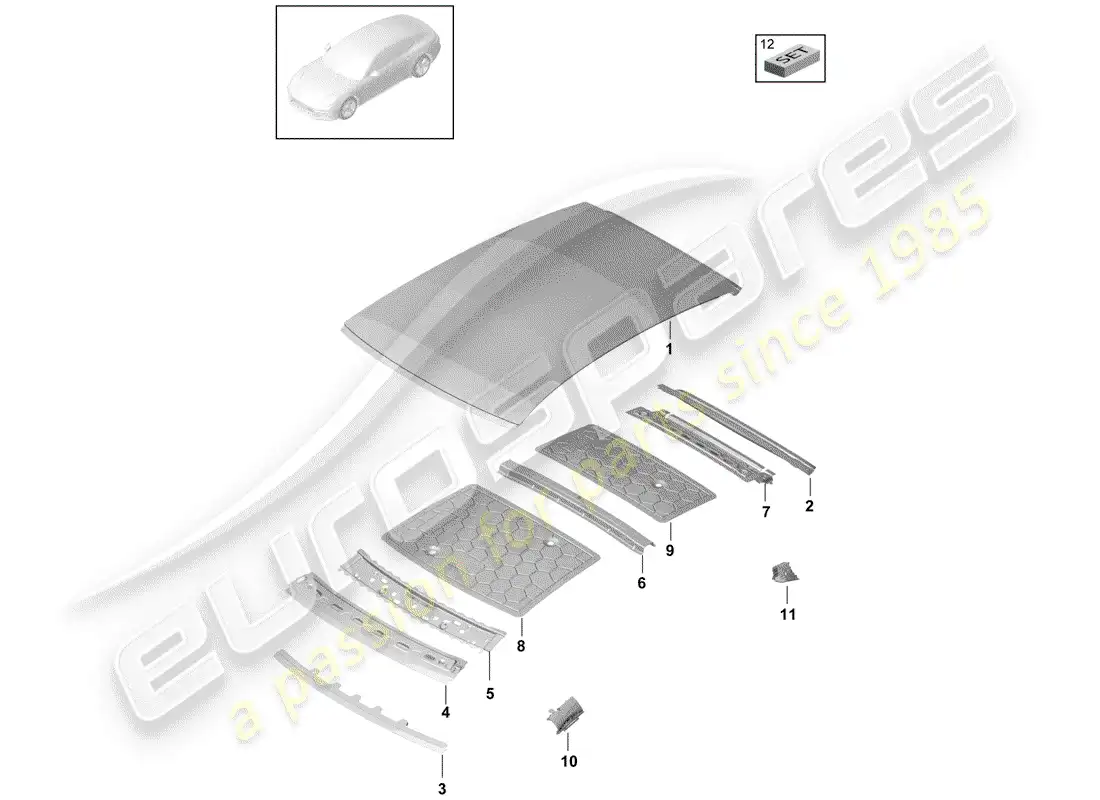 porsche 2018 (panamera 971-1) roof parts diagram
