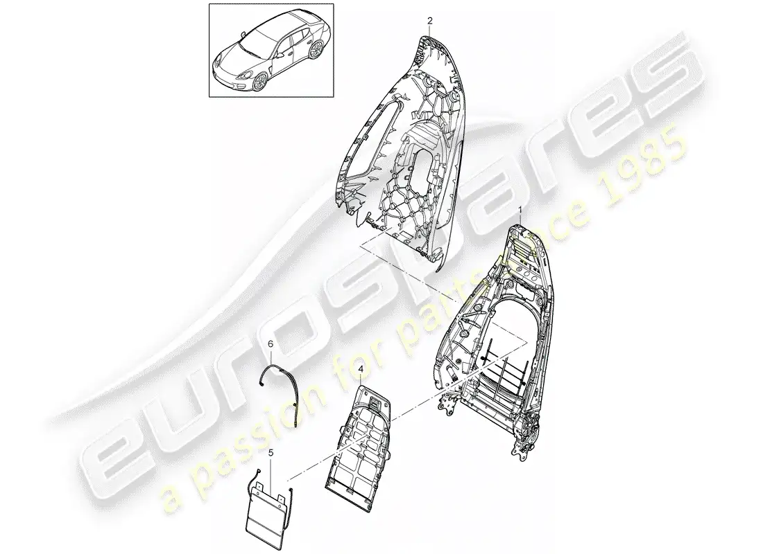 porsche 2016 (panamera 970) backrest shell parts diagram