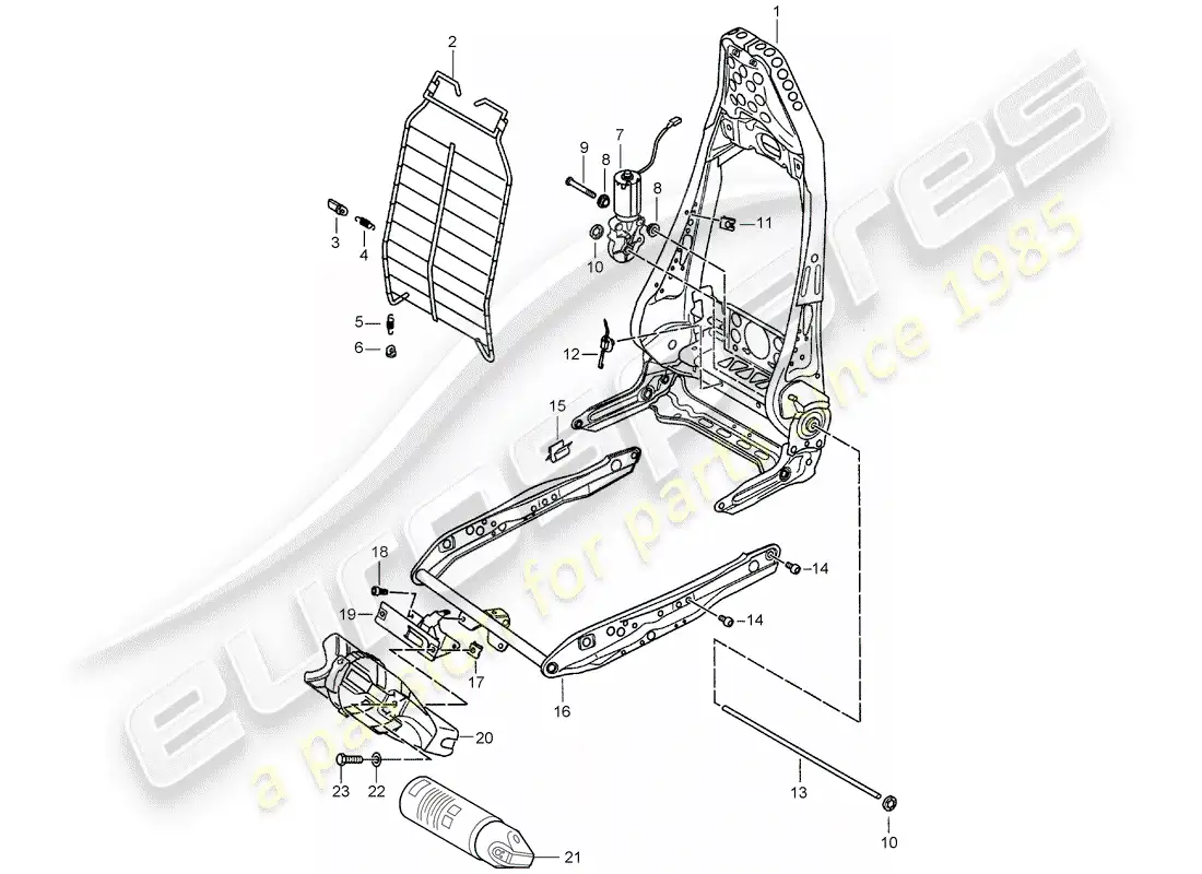 porsche 1999 (986 boxster) frame - backrest - frame for seat - sports seat parts diagram