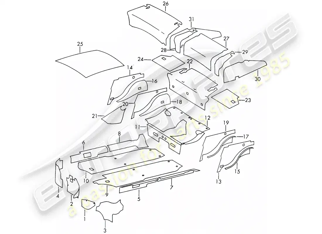 porsche 1967 (911/912) body shell - sound absorber parts diagram