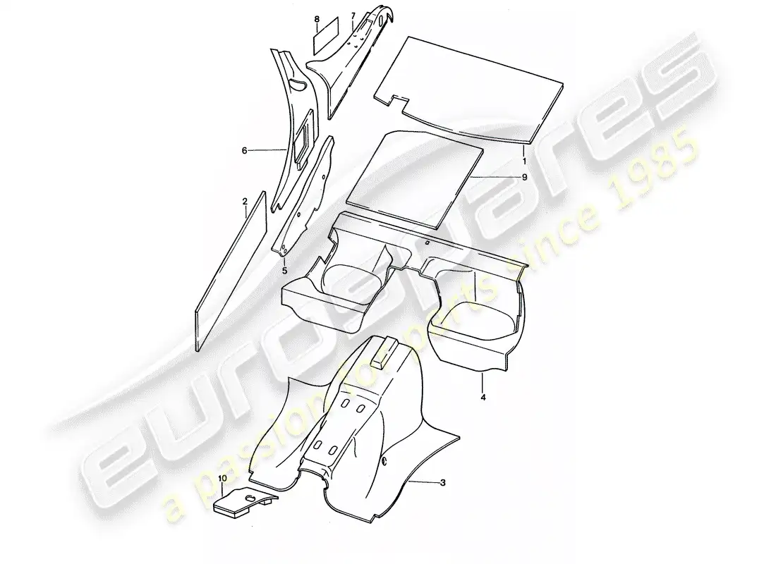 porsche 1995 (928) body shell - sound absorbers parts diagram