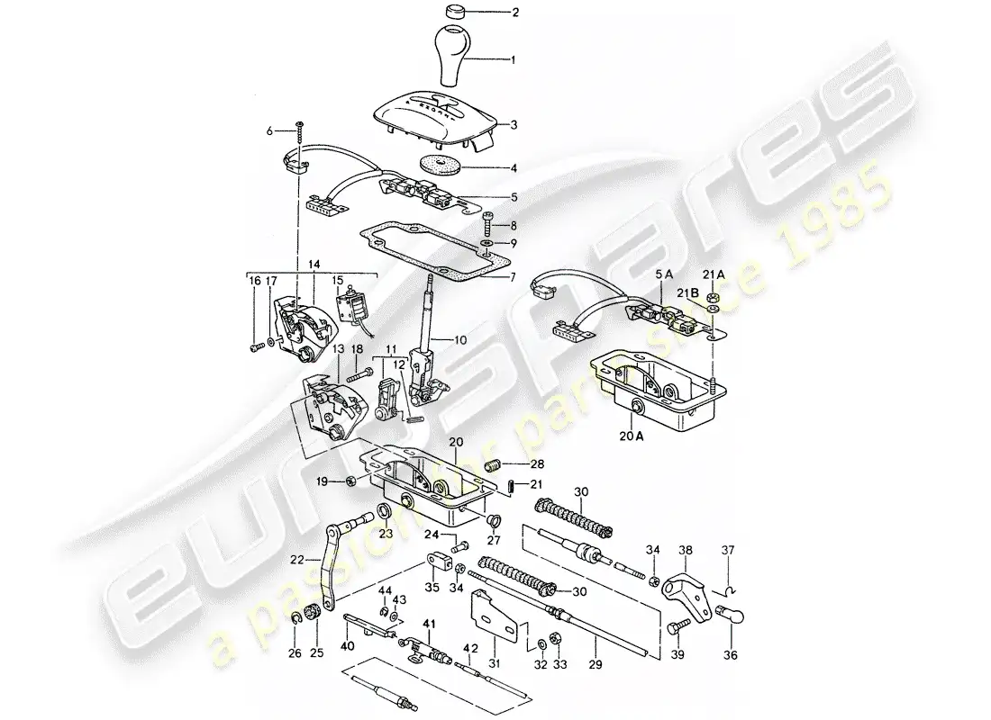 porsche 1995 (968) selector lever - tiptronic - shift-lock - key-lock parts diagram