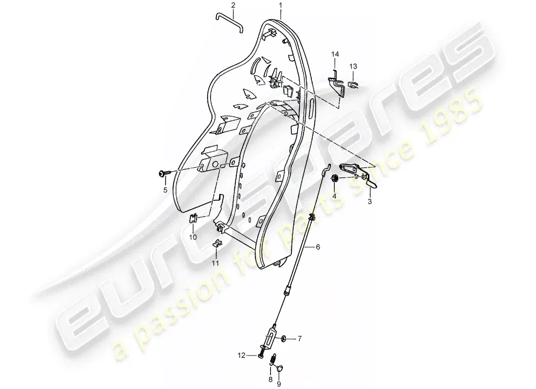 porsche 1999 (986 boxster) backrest shell - sports seat parts diagram