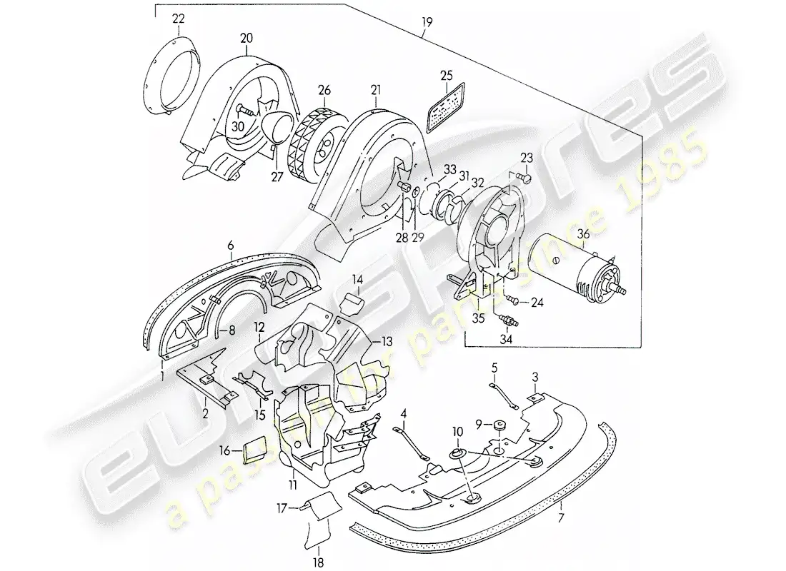 porsche 1953 (356/356a) air cooling parts diagram