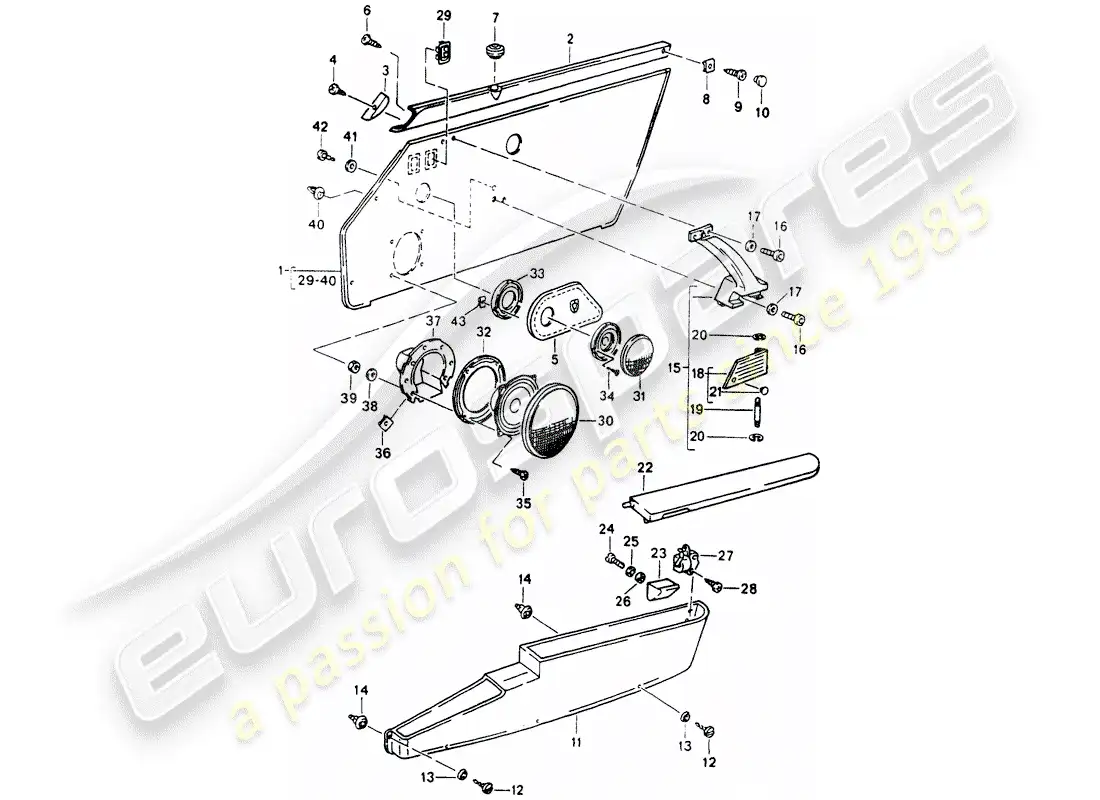 porsche 1992 (964) interior equipment - doors parts diagram
