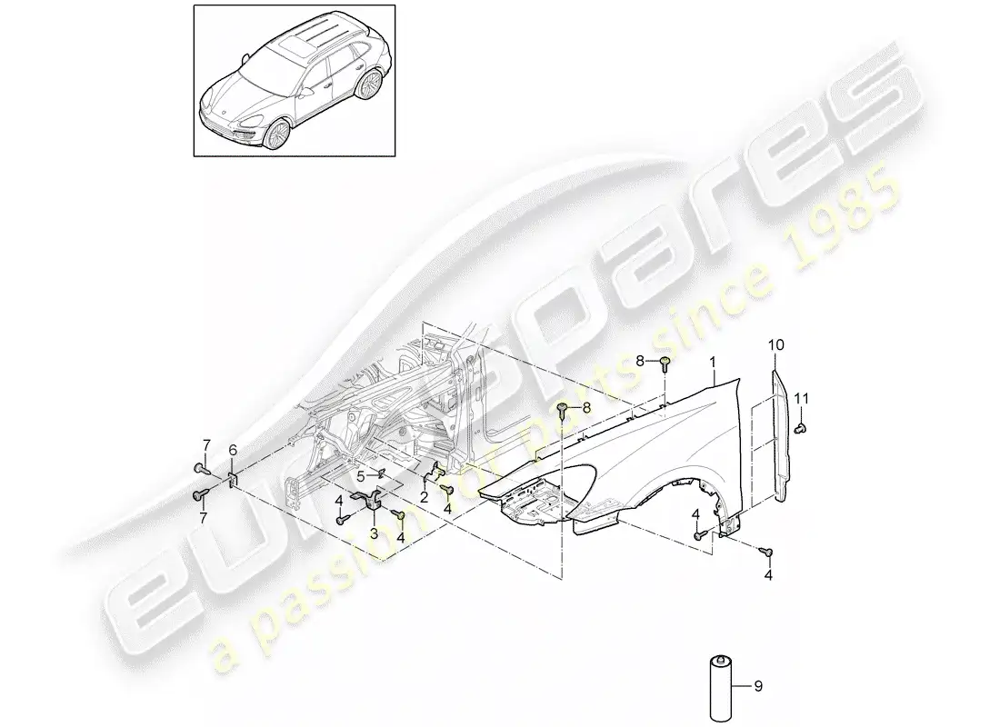 porsche 2017 (cayenne e2 92a) fender parts diagram