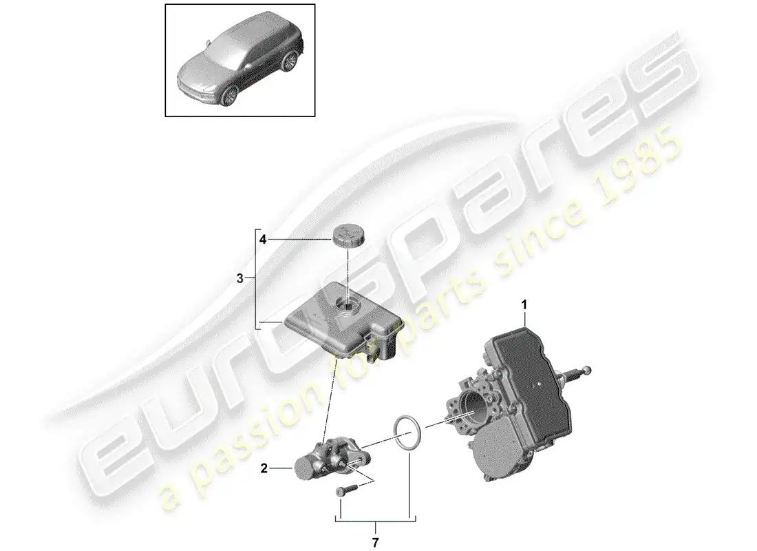 porsche 2018 (cayenne e3 9ya/9yb) tandem brake master cylinder parts diagram