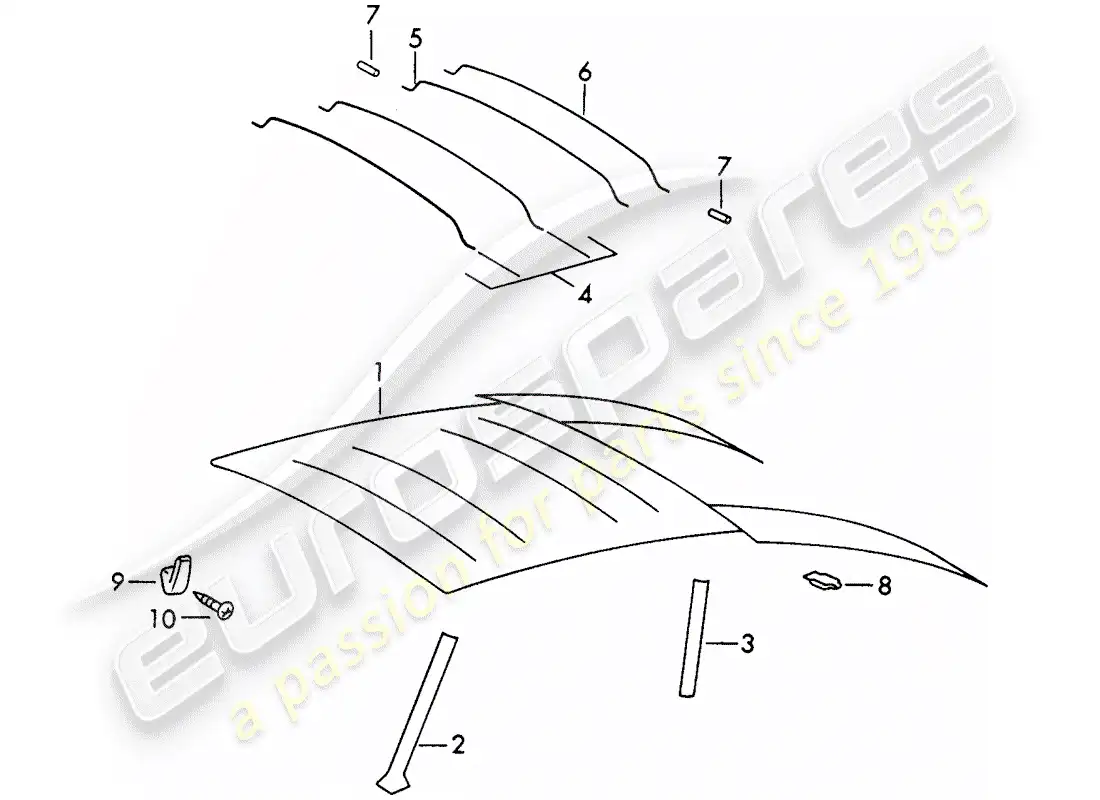 porsche 1966 (911/912) interior equipment - roof parts diagram