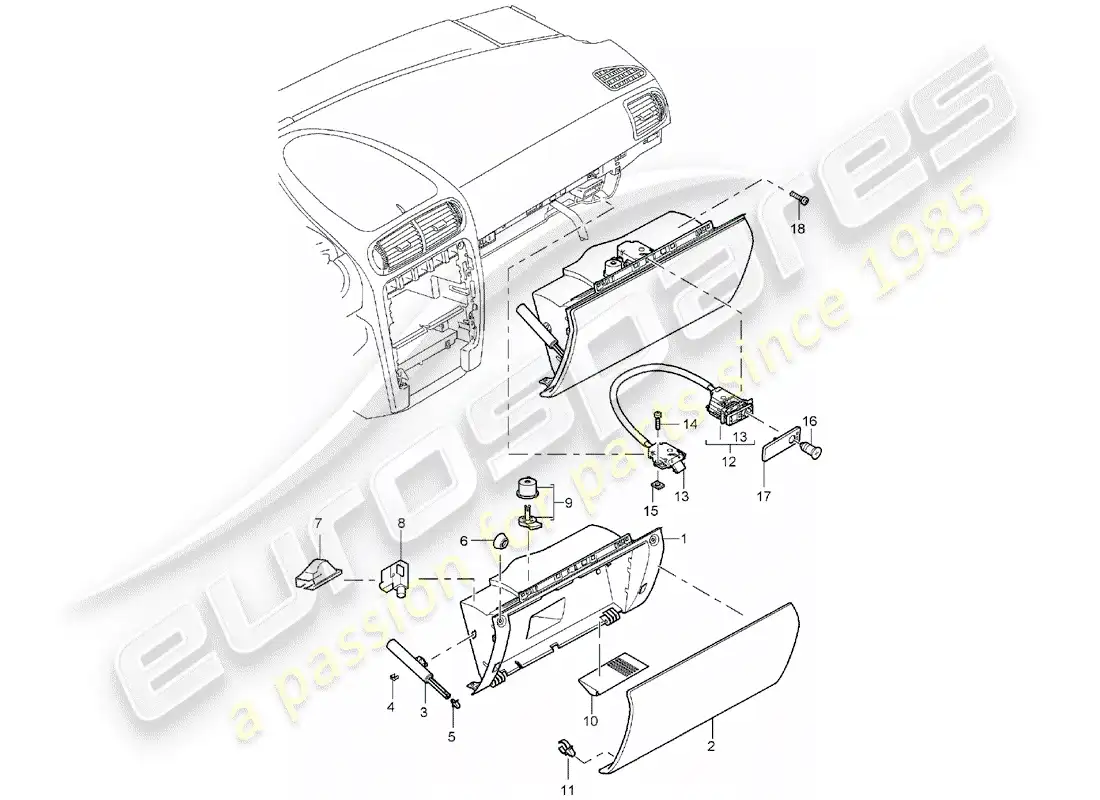 porsche 2005 (cayenne e1 9pa) glove box parts diagram
