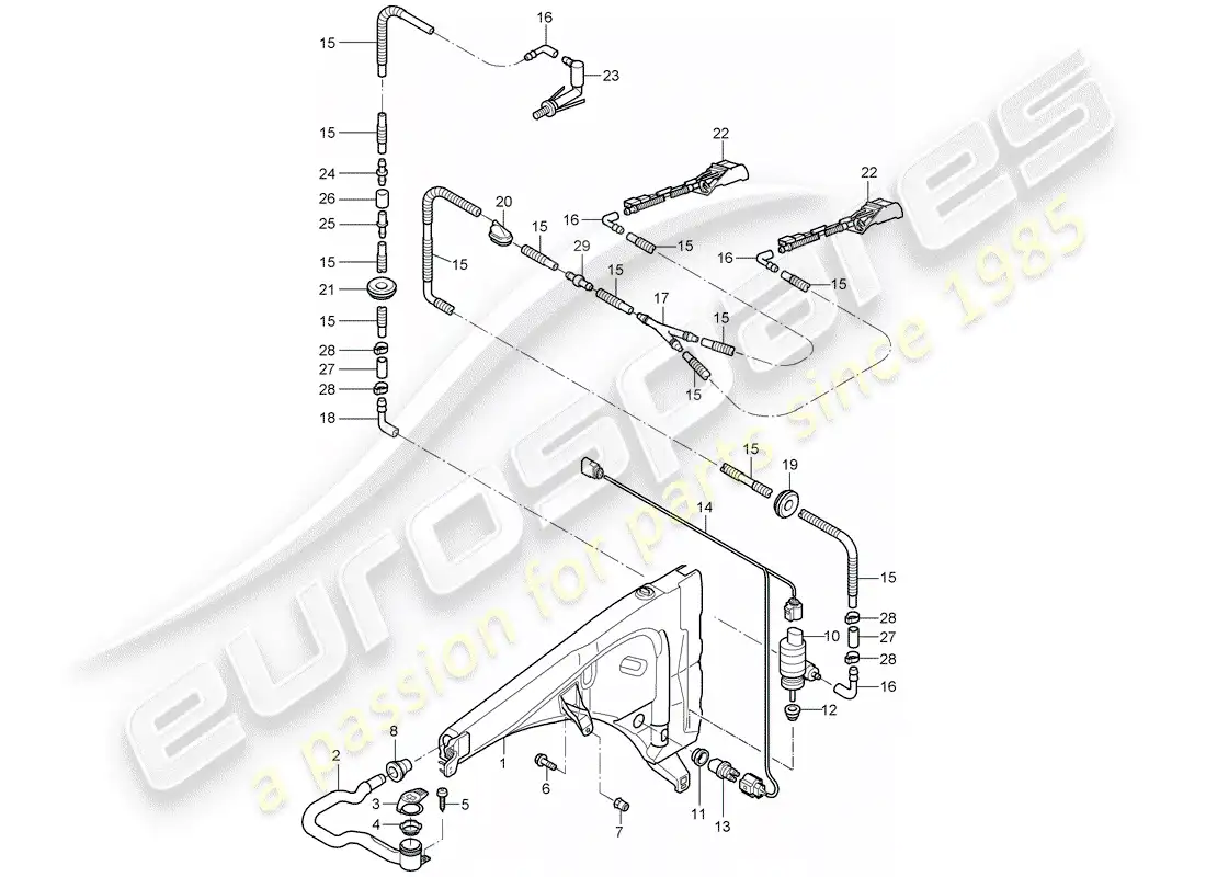 porsche 2009 (cayenne e1 9pa) windshield washer unit parts diagram