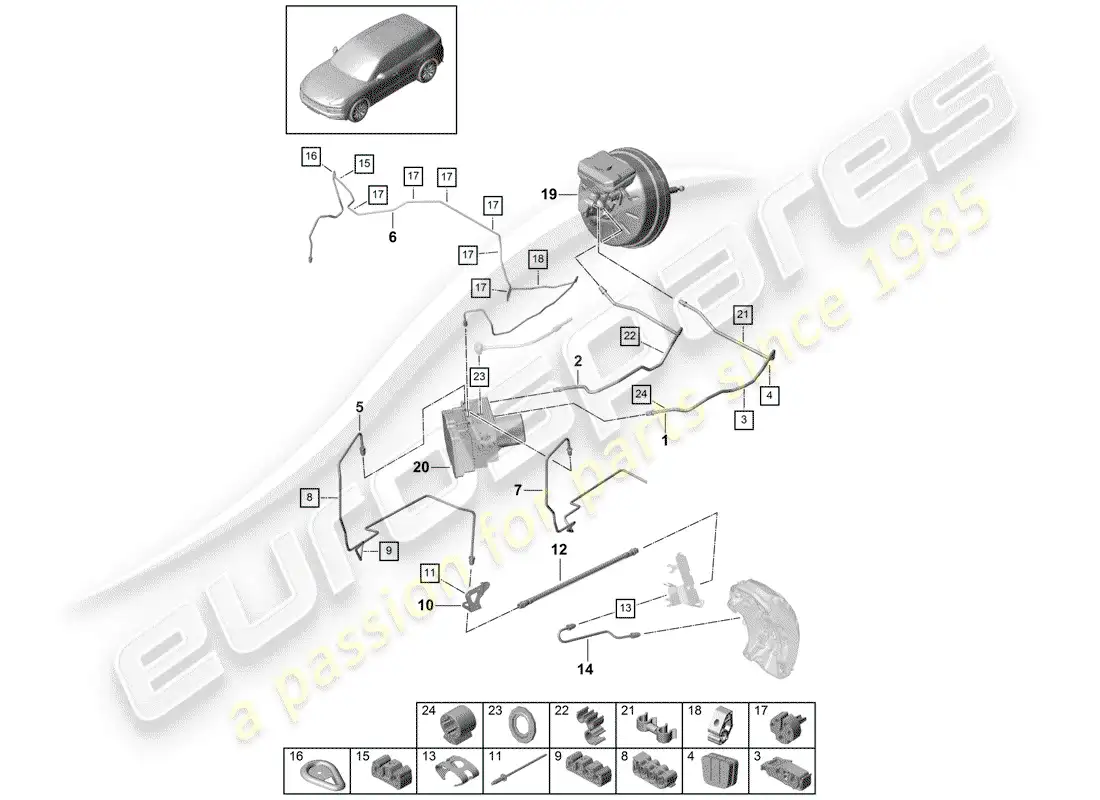 porsche 2019 (cayenne e3 9ya/9yb) brake line parts diagram