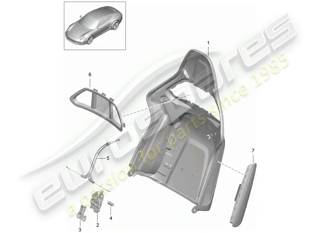 porsche 2013 (991-1) backrest shell parts diagram