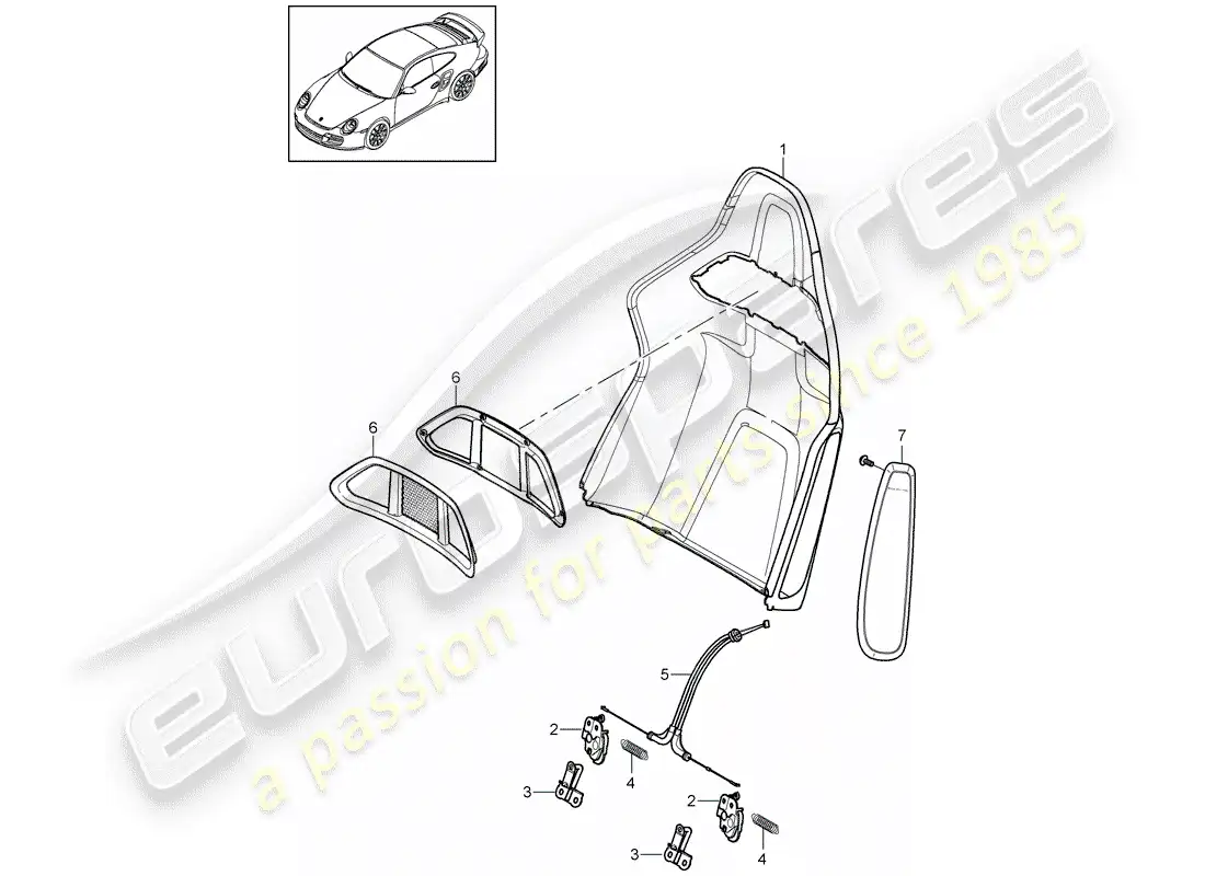 porsche 2013 (997-2 turbo / gt2 rs) backrest shell parts diagram