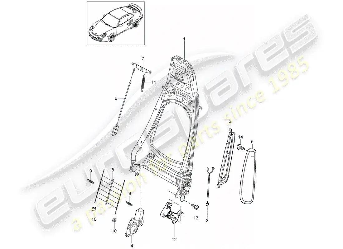 porsche 2013 (997-2 turbo / gt2 rs) backrest frame parts diagram