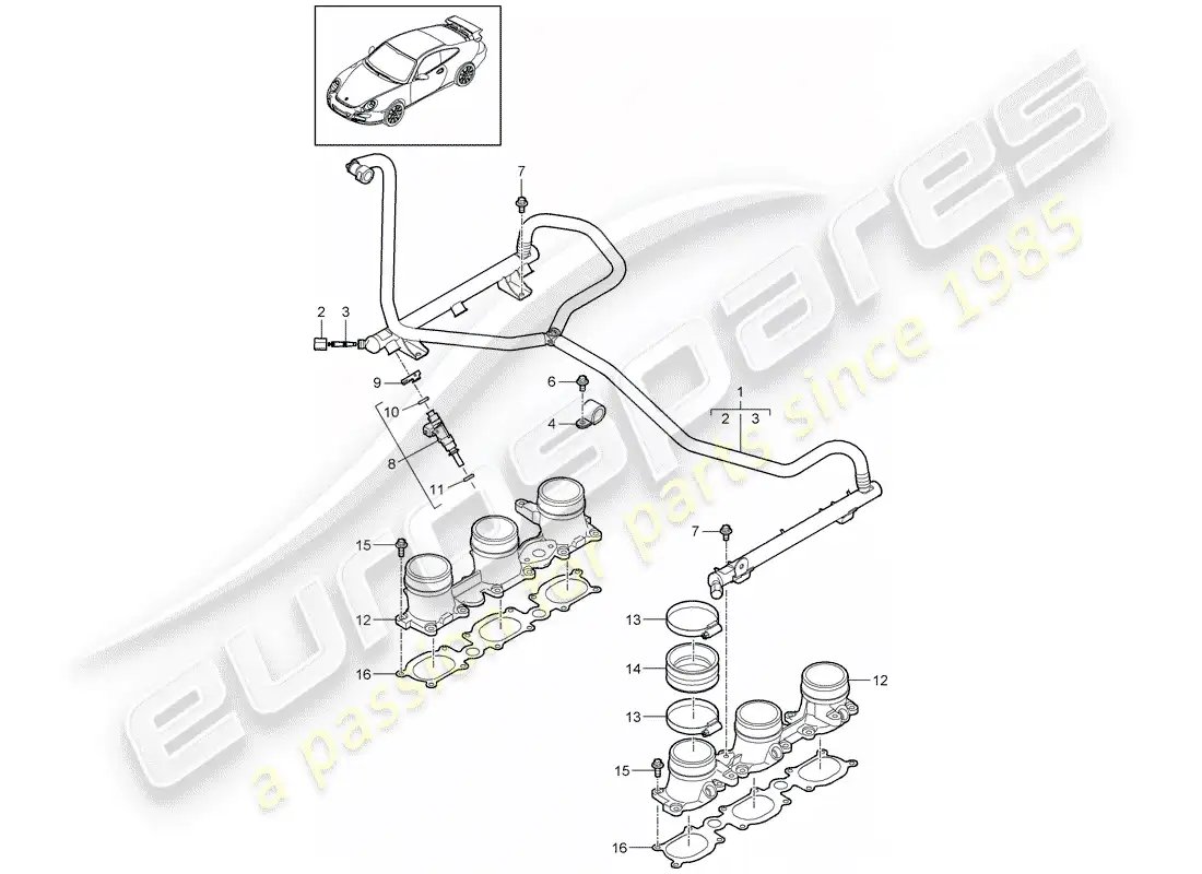 porsche 2007 (997-1 gt3) fuel collection pipe part diagram