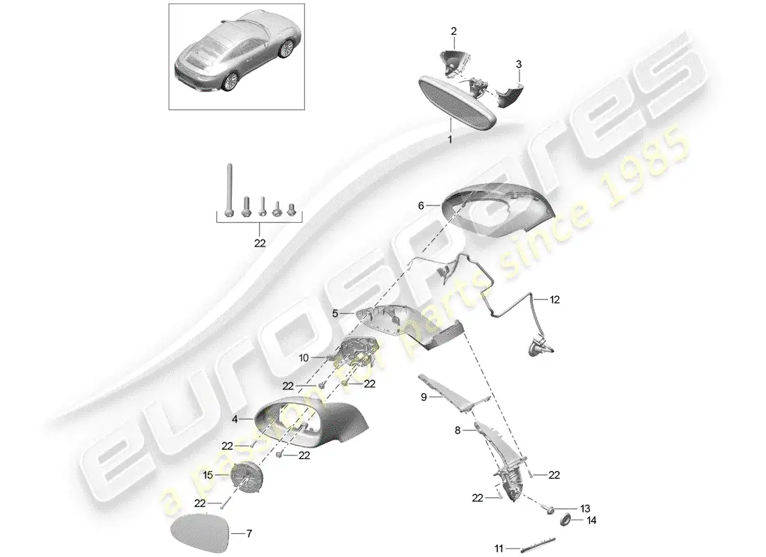 porsche 2020 (991-2) rear view mirror inner parts diagram