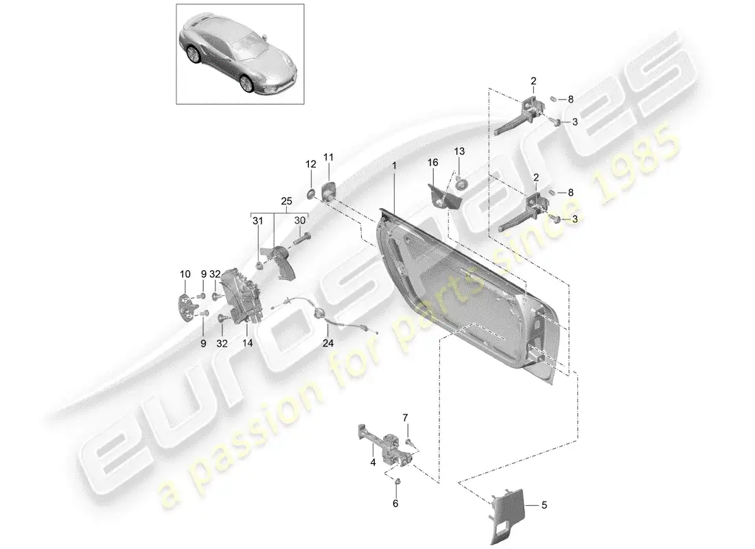porsche 2016 (991-1 turbo) door shell parts diagram