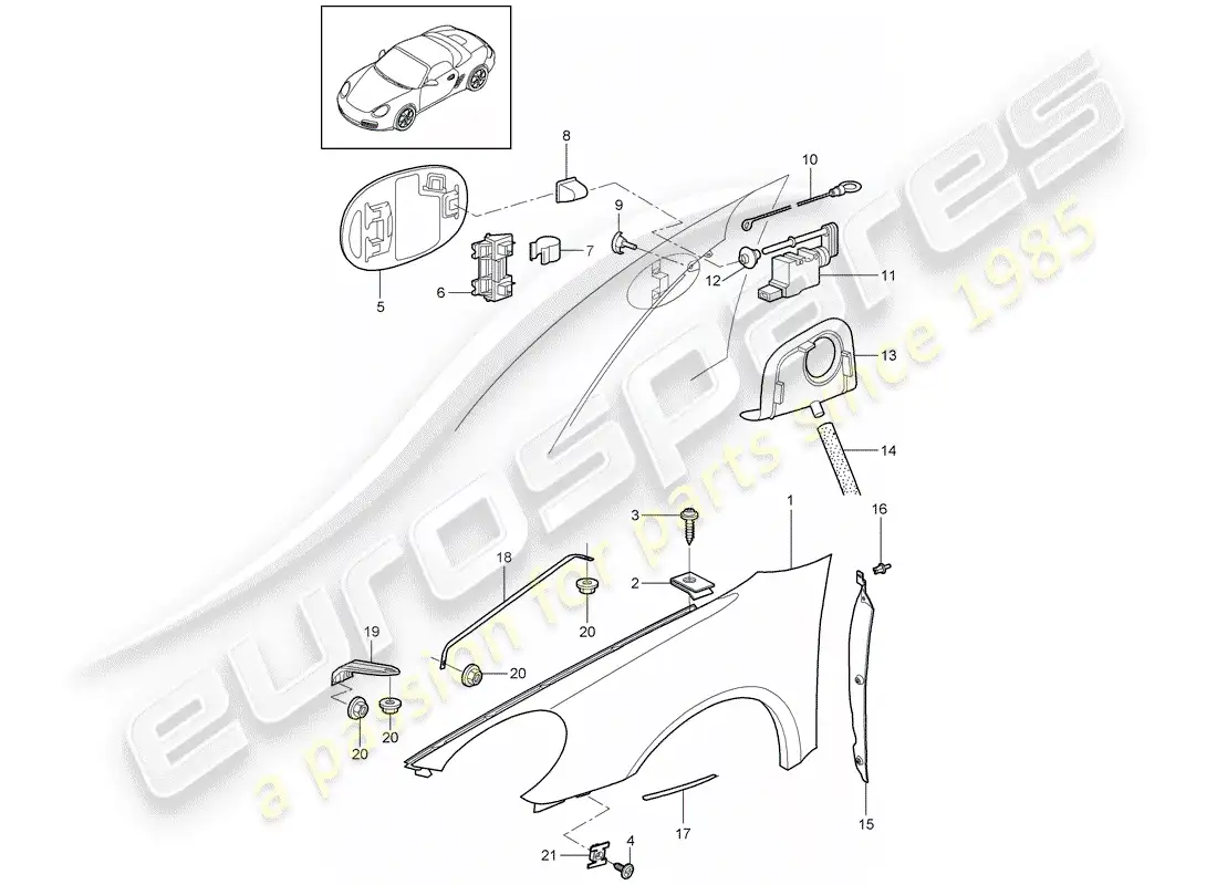 porsche 2010 (987 boxster) fender parts diagram