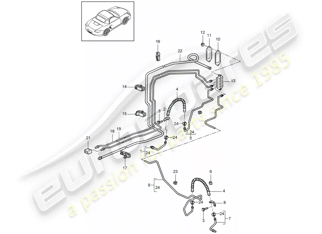 porsche 2012 (987 boxster) brake line parts diagram