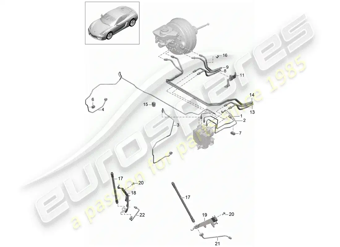 porsche 2014 (981 cayman) brake lines parts diagram