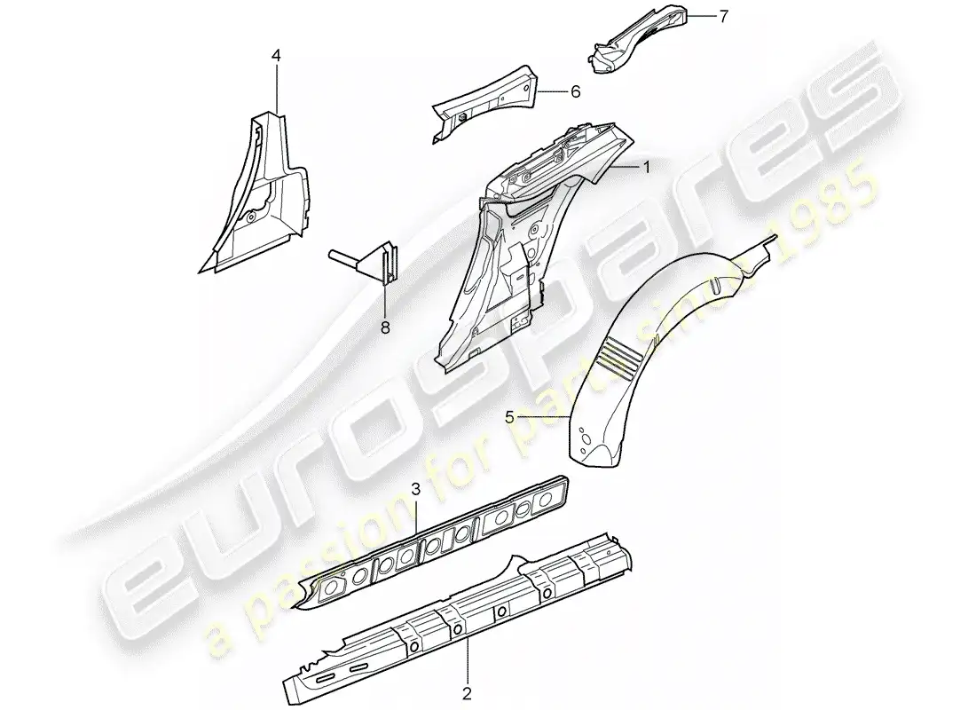 porsche 2009 997-2 turbo / gt2 side panel parts diagram