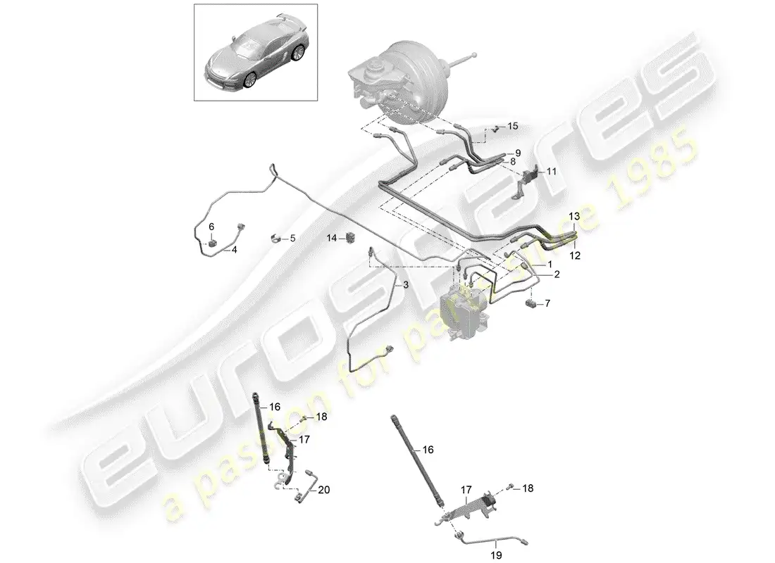 porsche 2016 (981 cayman gt4) brake lines parts diagram
