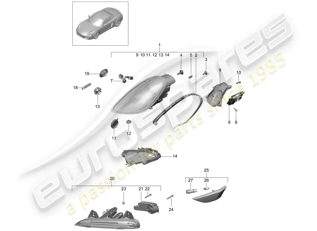 porsche 2012 (981 boxster) headlamp parts diagram