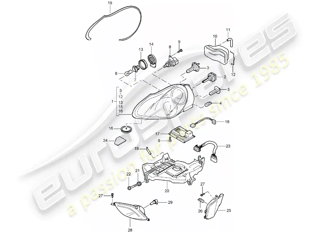 porsche 2005 (cayenne e1 9pa) headlamp part diagram