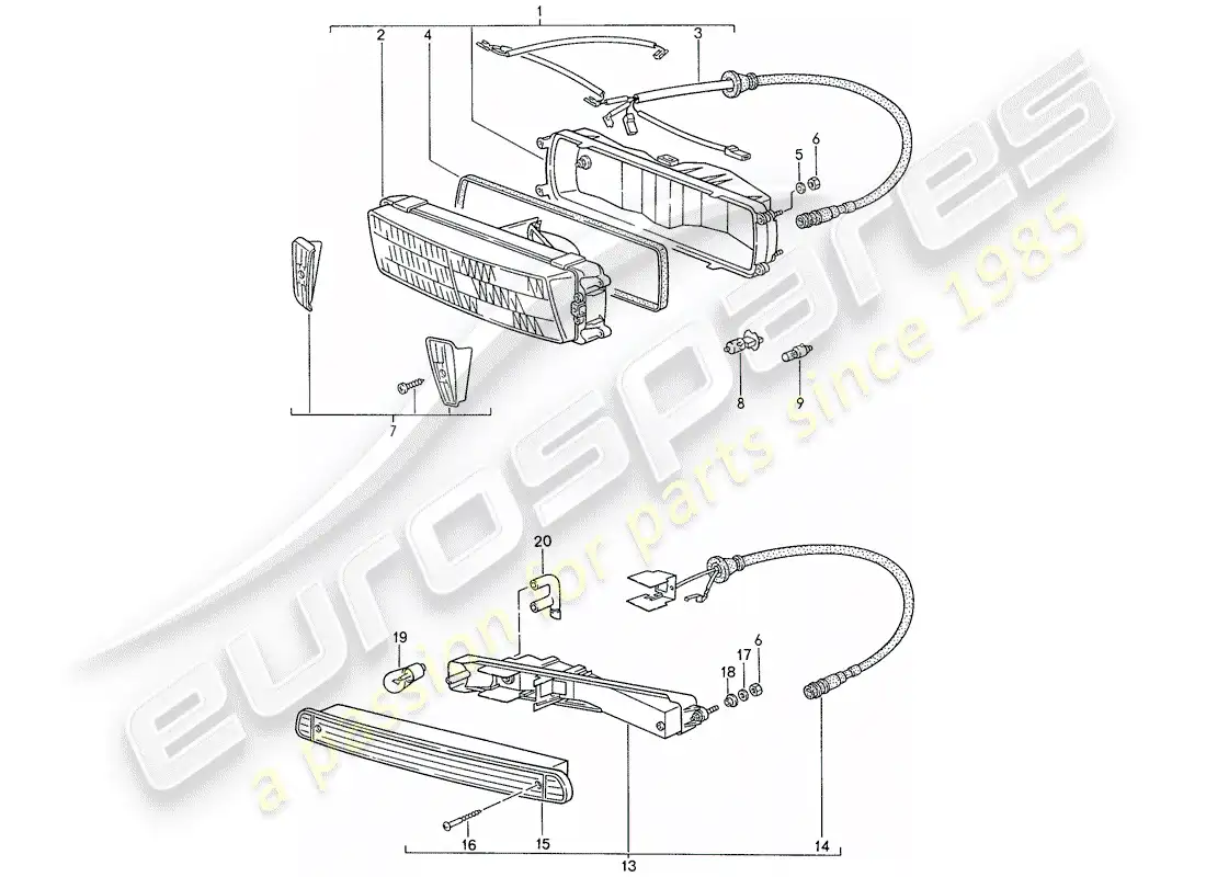porsche 1990 (944) additional headlight - turn signal parts diagram