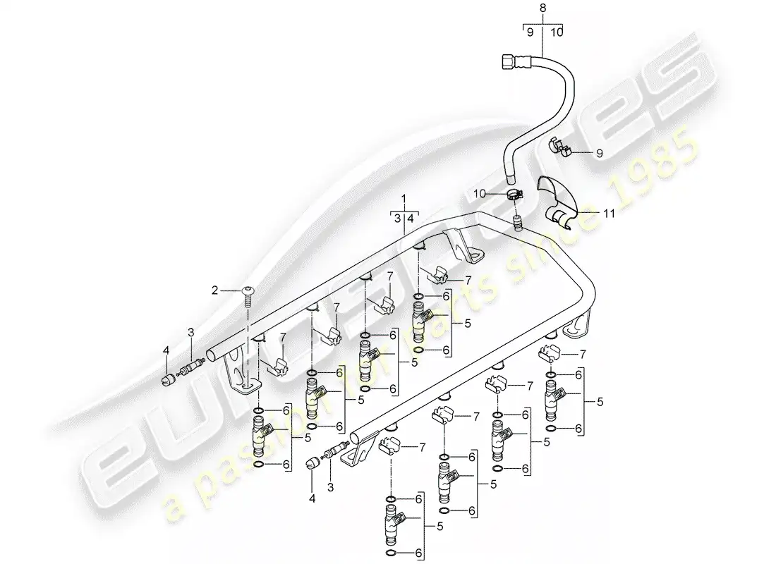 porsche 2005 (cayenne e1 9pa) fuel collection pipe part diagram