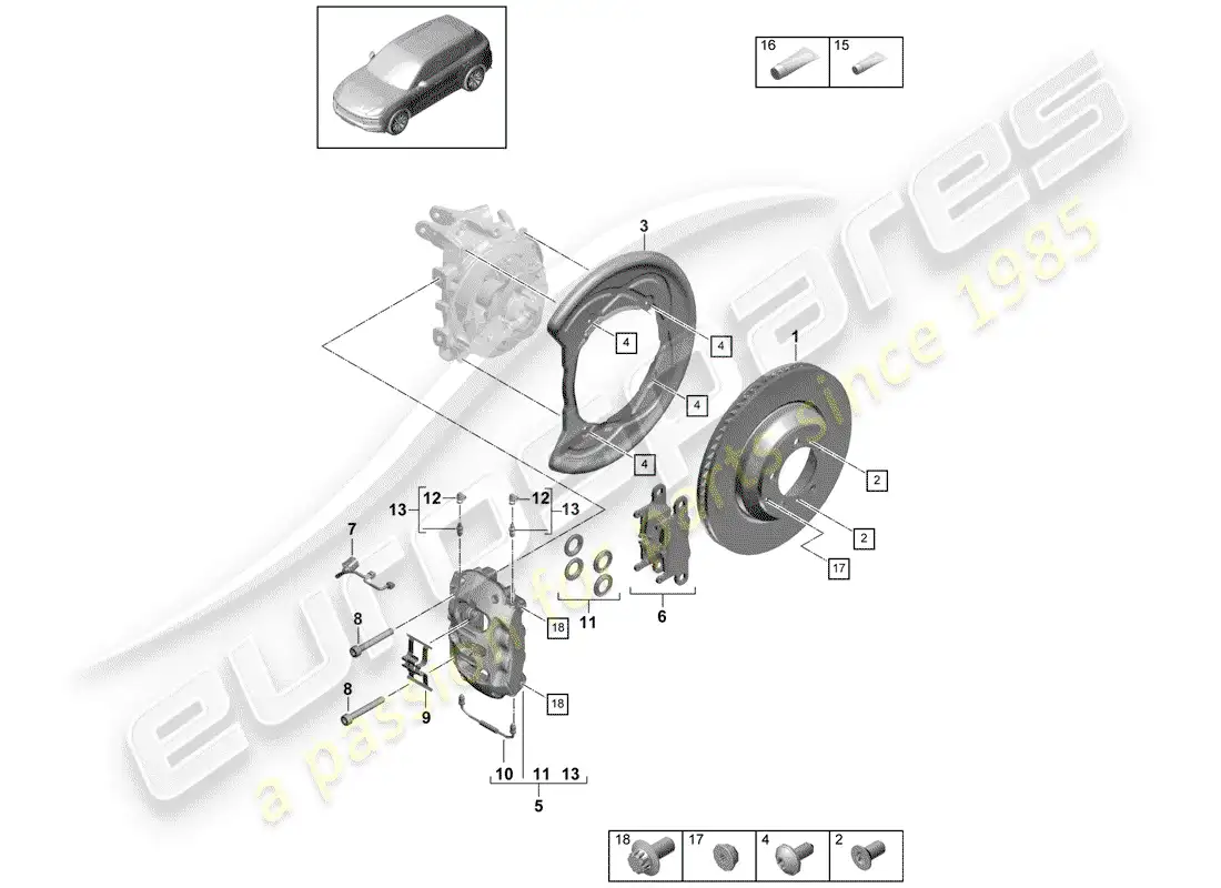 porsche 2020 (cayenne e3 9ya/9yb) disc brakes part diagram