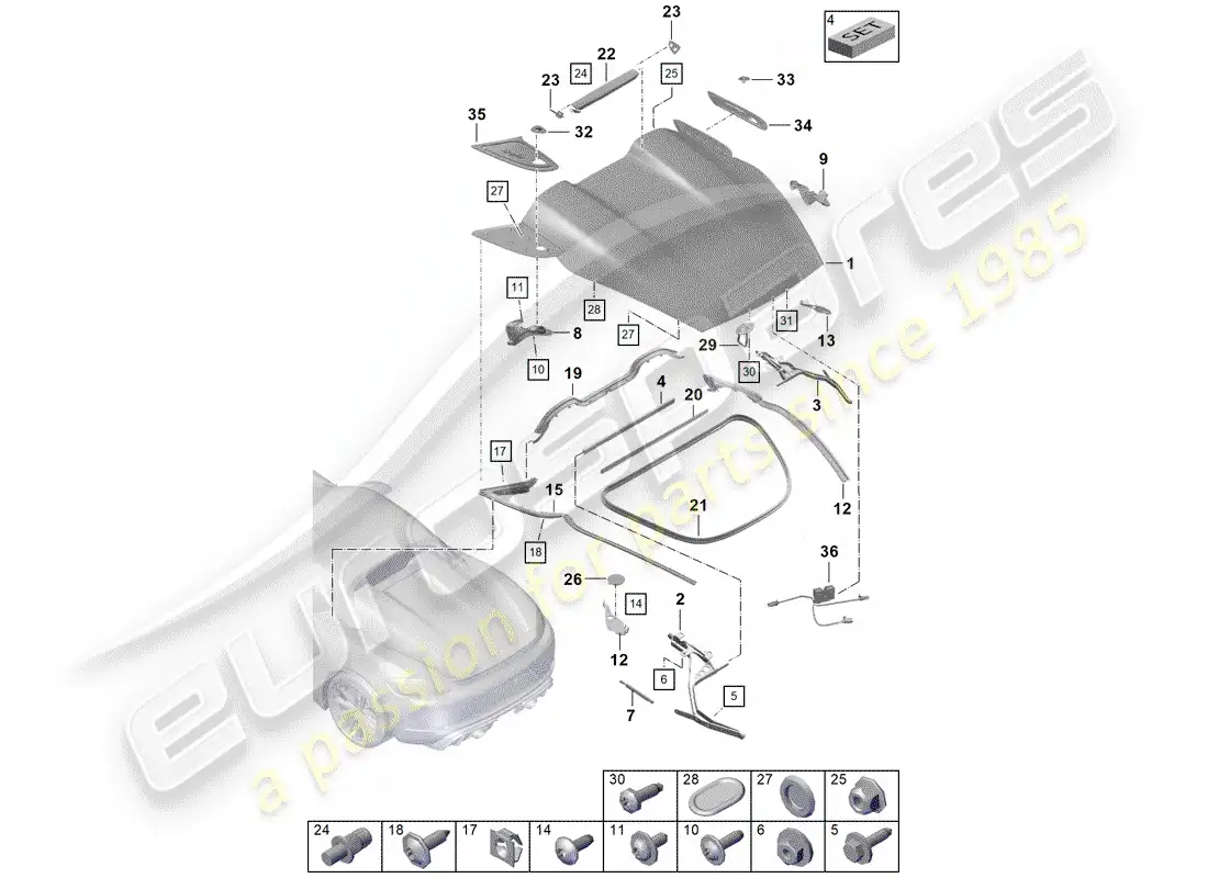porsche 2020 (718 boxster spyder) cover parts diagram