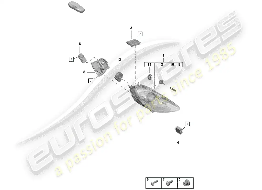 porsche 2020 (718 boxster spyder) headlamp parts diagram
