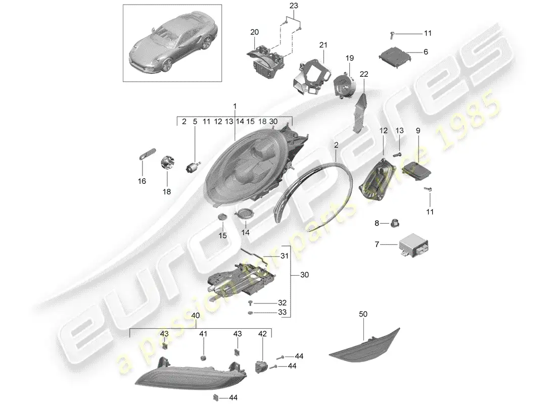 porsche 2016 (991-1 turbo) led headlight parts diagram