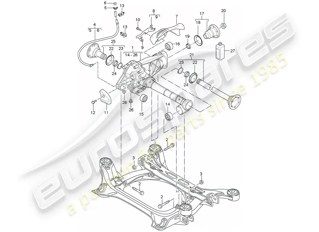 porsche 2010 (cayenne e1 9pa) front axle differential parts diagram