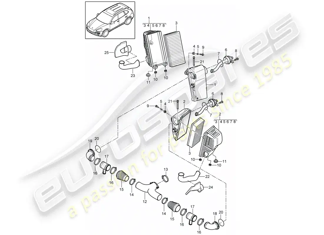 porsche 2014 (cayenne e2 92a) air cleaner with connecting part diagram