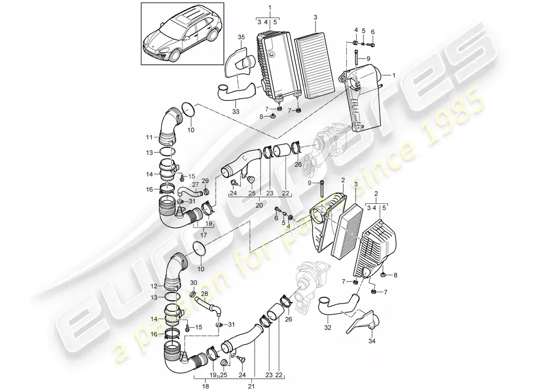 porsche 2014 (cayenne e2 92a) air cleaner with connecting parts diagram