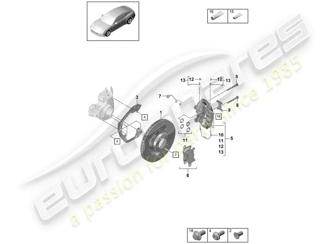 porsche 2017 (panamera 971-1) disc brakes part diagram