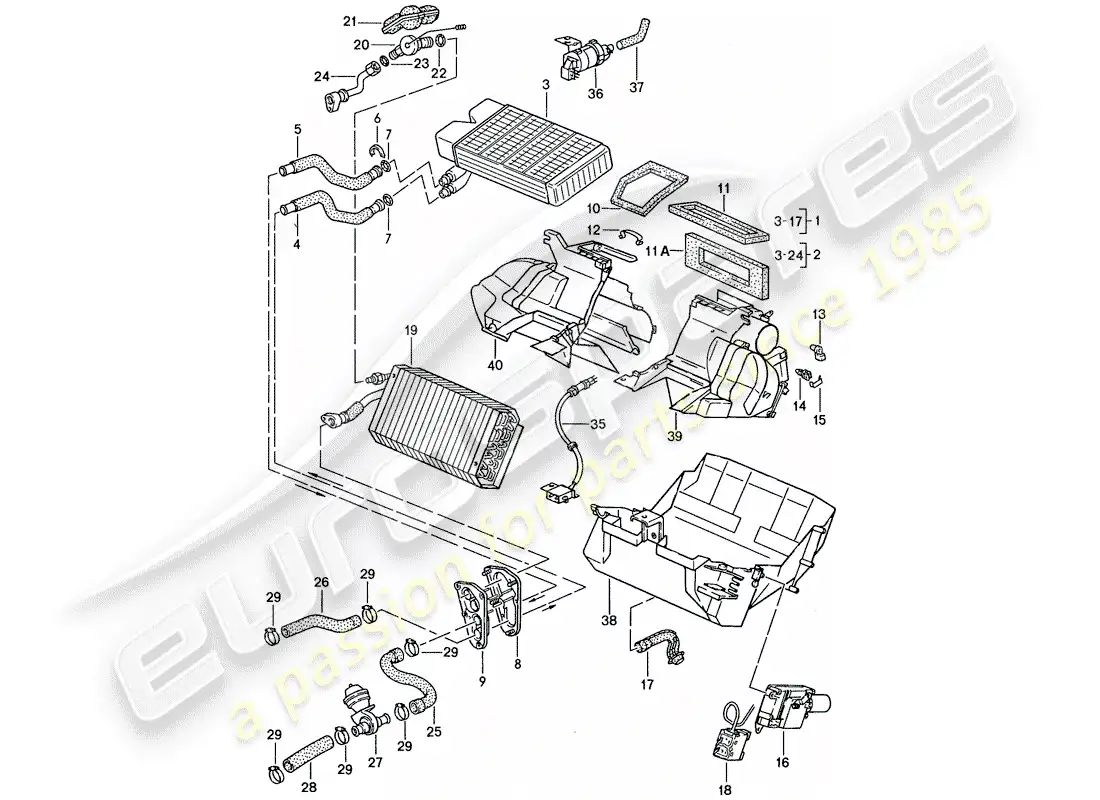 porsche 1990 (944) heater - air conditioner parts diagram
