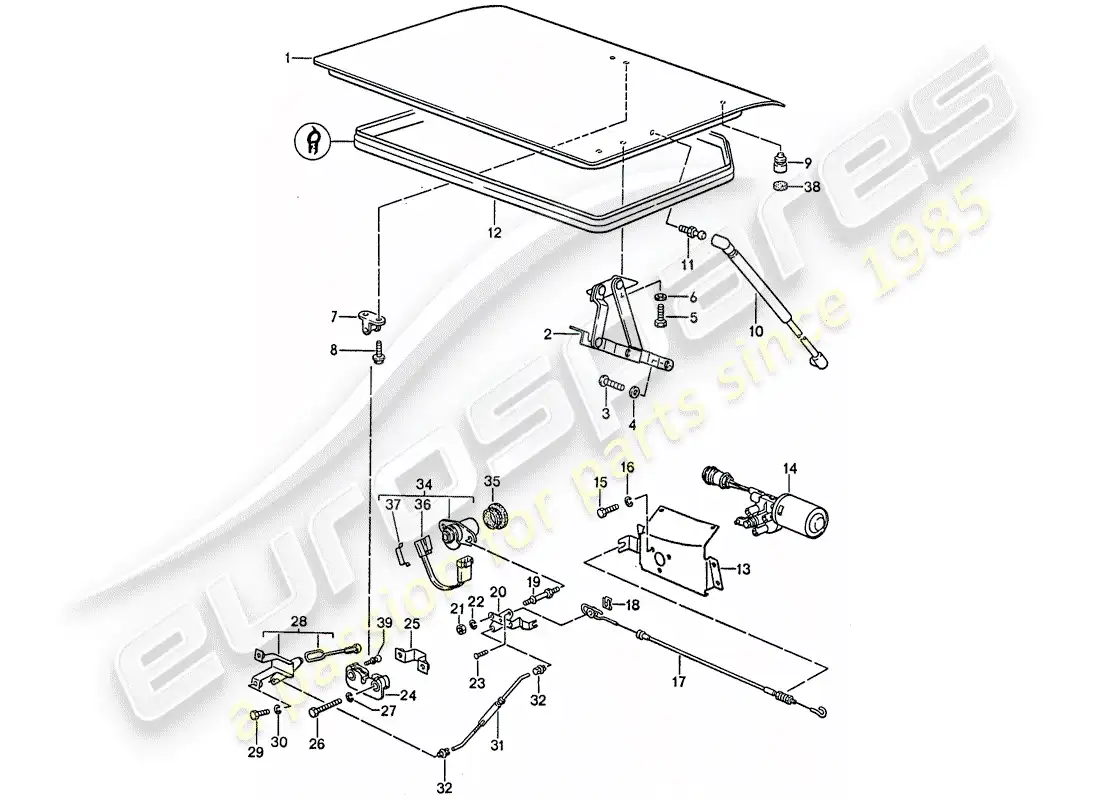 porsche 1990 (944) rear trunk lid parts diagram
